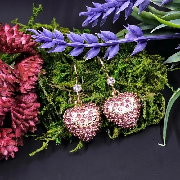 Juicy Couture Gold Tone Pink Crystal Heart Earrings - Picture 7 of 13